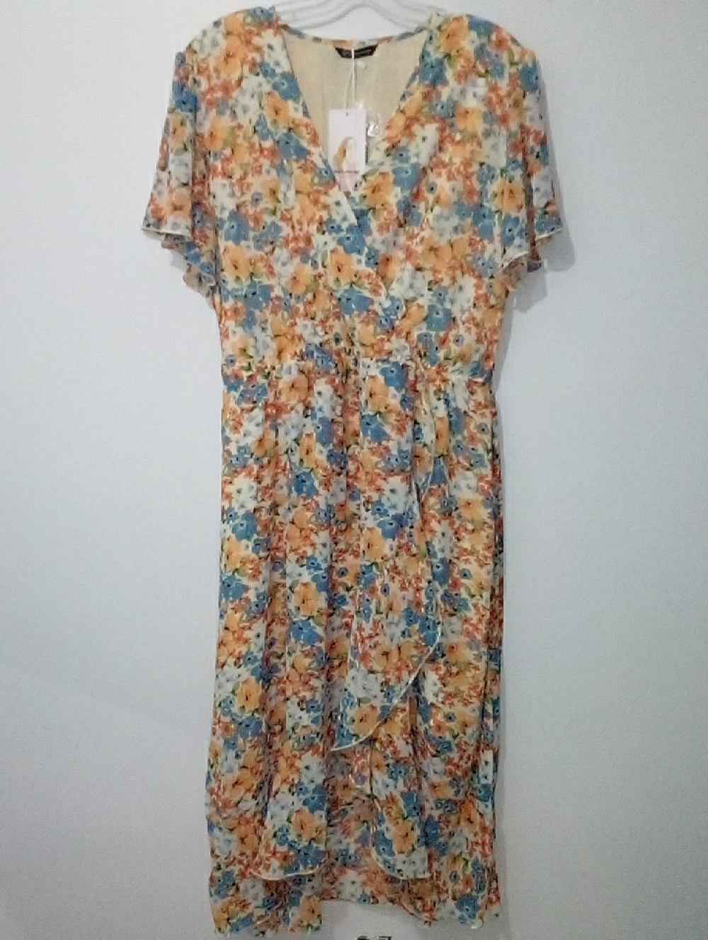 Pretty Garden Floral Maxi Dress in Blue & Peach